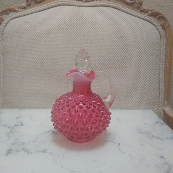 Fenton Cranberry Opalescent Hobnail Cruet With Stopper - Picture 4 of 10
